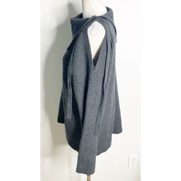 AllSaints Sura Tie Neck Open Shoulder Wool Blend Dark Grey Sweater Medium - Picture 3 of 6